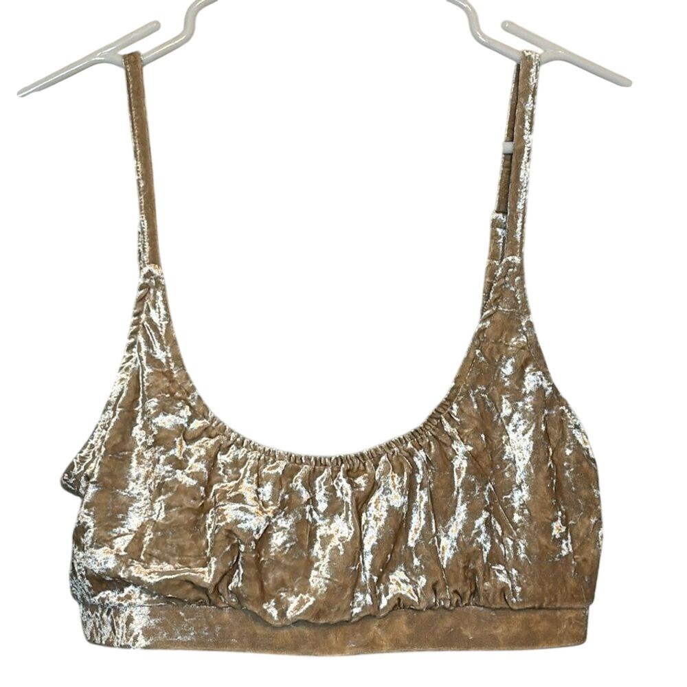 Women’s Champagne Crushed Velvet Bralette Crop Top Size Large Adjustable Straps